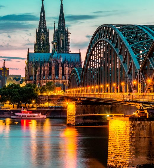 Cologne Koln Germany during sunset, Cologne bridge with the cathedral. beautiful sunset at the Rhine river